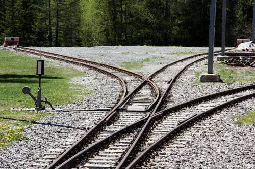 Three railroad tracks diverging