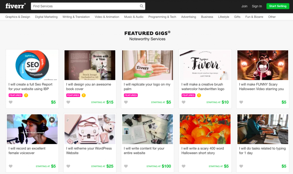 Fiverr main page